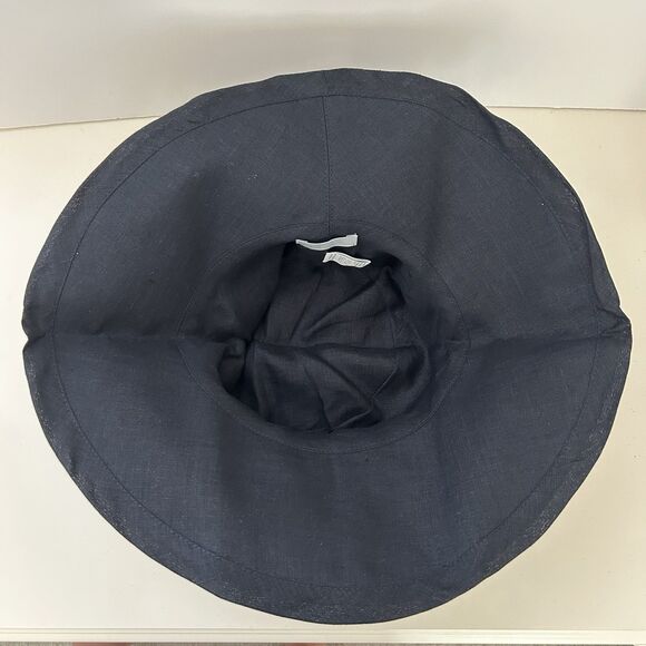 Fog Linen Work Sun Hat Linen Wide Brim Breathable Lagenlook Dark Navy - Picture 6 of 7